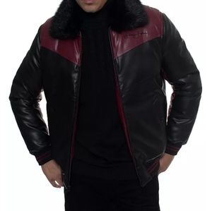 Seam John Faux Leather Chevron Bomber Jacket